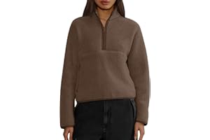Womens Half Zip Pullover Cropped Sweatshirts Sherpa Fleece Jacket Fuzzy Sweaters Cute Winter Jackets with Pockets