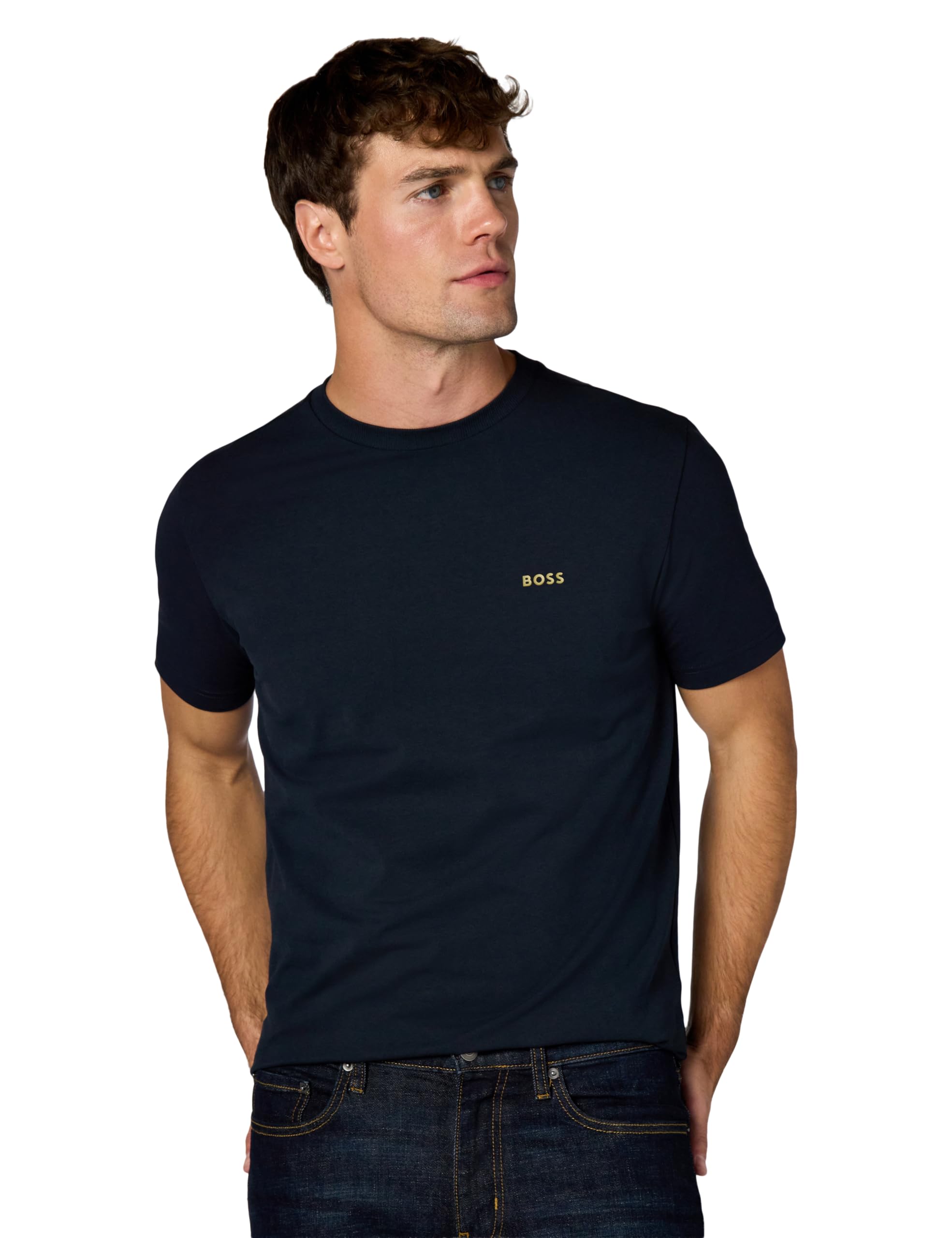 Contrast Logo Cotton Stretch T-Shirt,Dark Night Blue,M