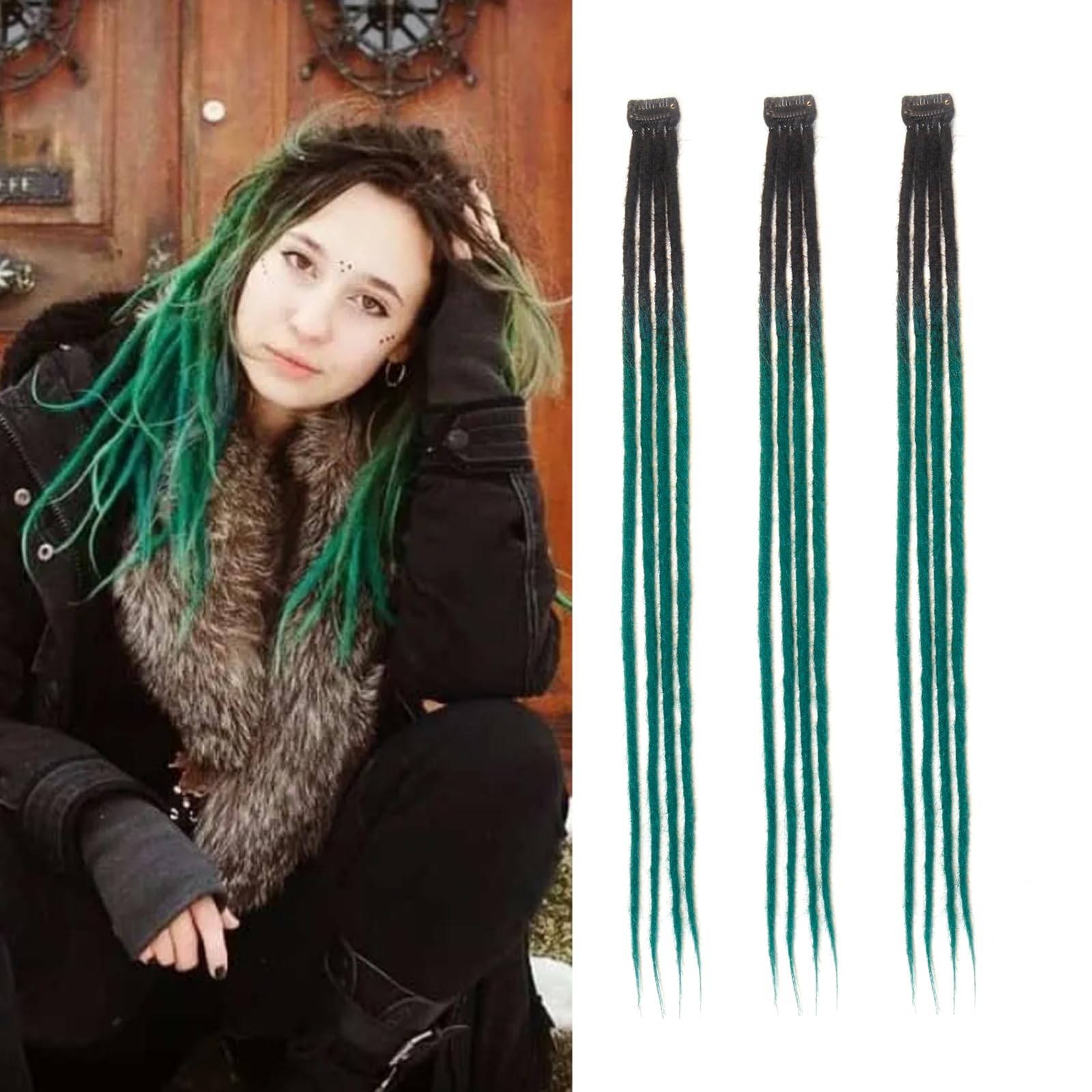 Dsoar Clip In Dreadlock Extensions 24 Inch 3PCS Handmade 0.6cm Synthetic Dreads with Clips Soft Crochet Loc Extensions