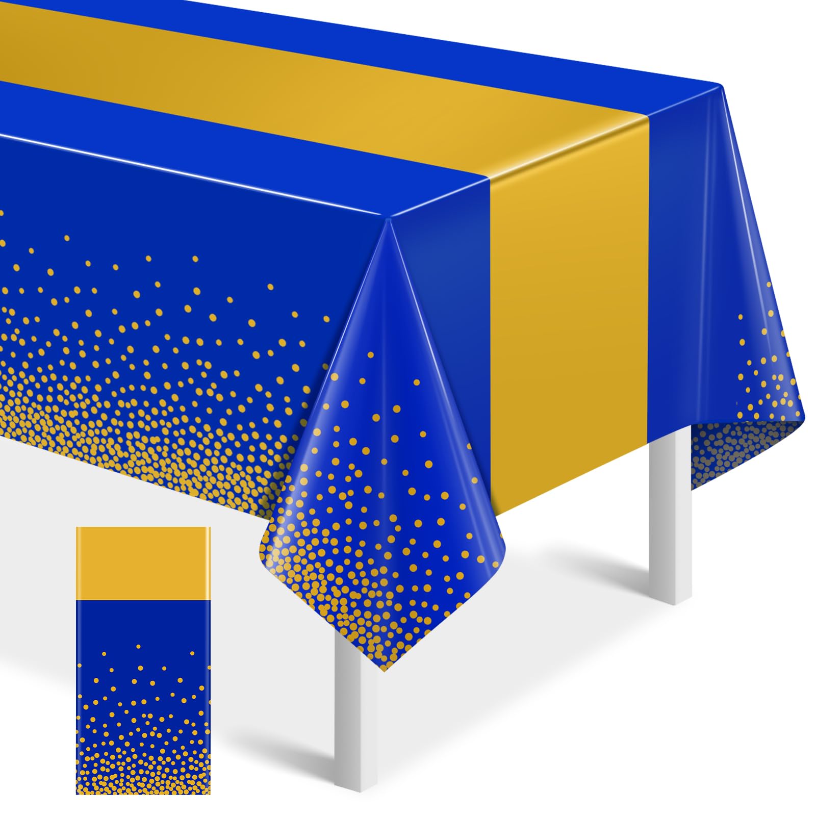 MASHAN 1Pcs Blue Gold Tablecloth Party Decorations,Plastic Royal Blue Table Cloth Printed Gold Table Runner Disposable Rectangle Cover for Birthday Anniversary Wedding Graduation Party,54 x108 Inch