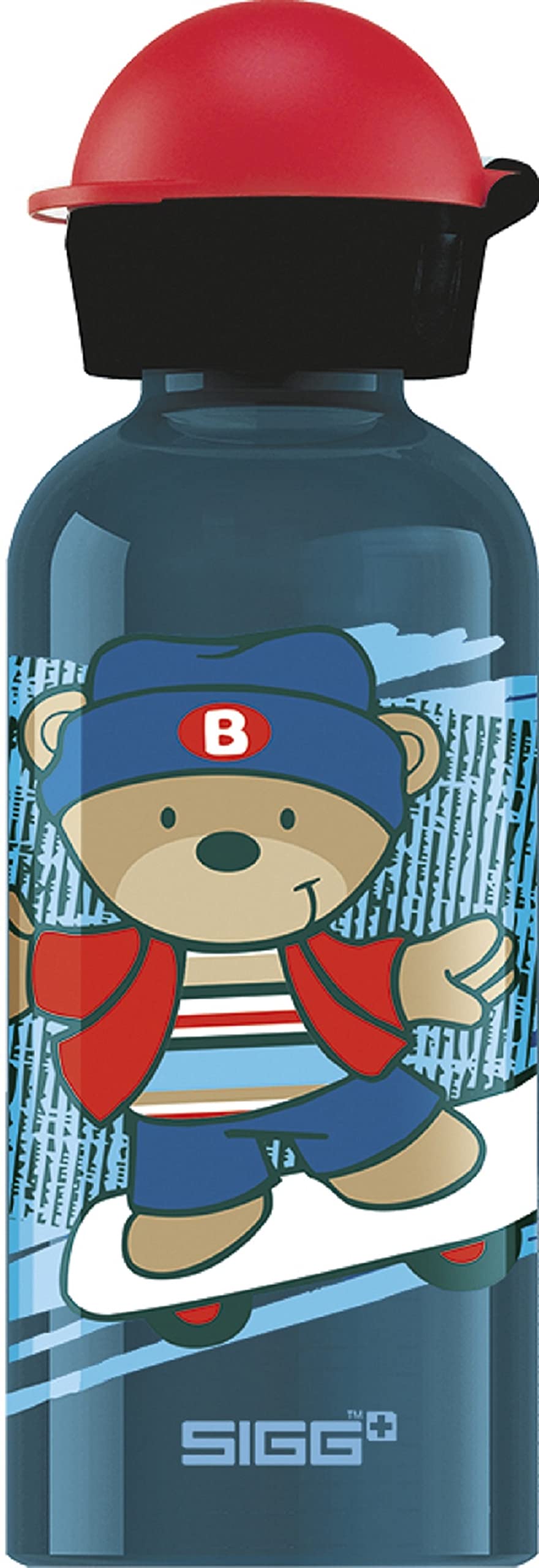 Sigg - Aluminium Kids Water Bottle - KBT Skater Teddy - Leakproof - Lightweight - BPA Free - Climate Neutral Certified - Blue - 0.4L