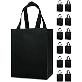 REUGBEXPT 12 Black Gift Bags - Sturdy, Reusable, Medium 8x5x10 with Handles, Non-Woven for Weddings, Father's Day, Parties, Birthdays & Graduations