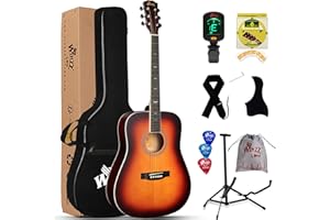 Winzz Acoustic Guitars Full Size, 4/4 Folk Guitar for Beginners Adults, Acoustic Steel-string Guitar Matte Dark Sunburst (41 Inches）