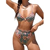 CUPSHE Women Swimsuit Bikini Set High Waisted Push Up Cheeky Drawstring Two Piece Bathing Suit