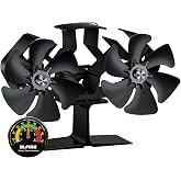 BLFIRE Wood Stove Fan Heat Powered Dual Motor | Non Electric Heat Activated Fan for Wood Burning Stove | Thermoelectric Fireplace Fan w/Stove Thermometer Stove Accessories