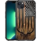 ZHUXUXITT Case for iPhone 14/13,Deer American Flag Case for iPhone 14/13 Design for Men Boys [Anti-Scratch] Non-Slip+Shockproof Rugged TPU Protective Case