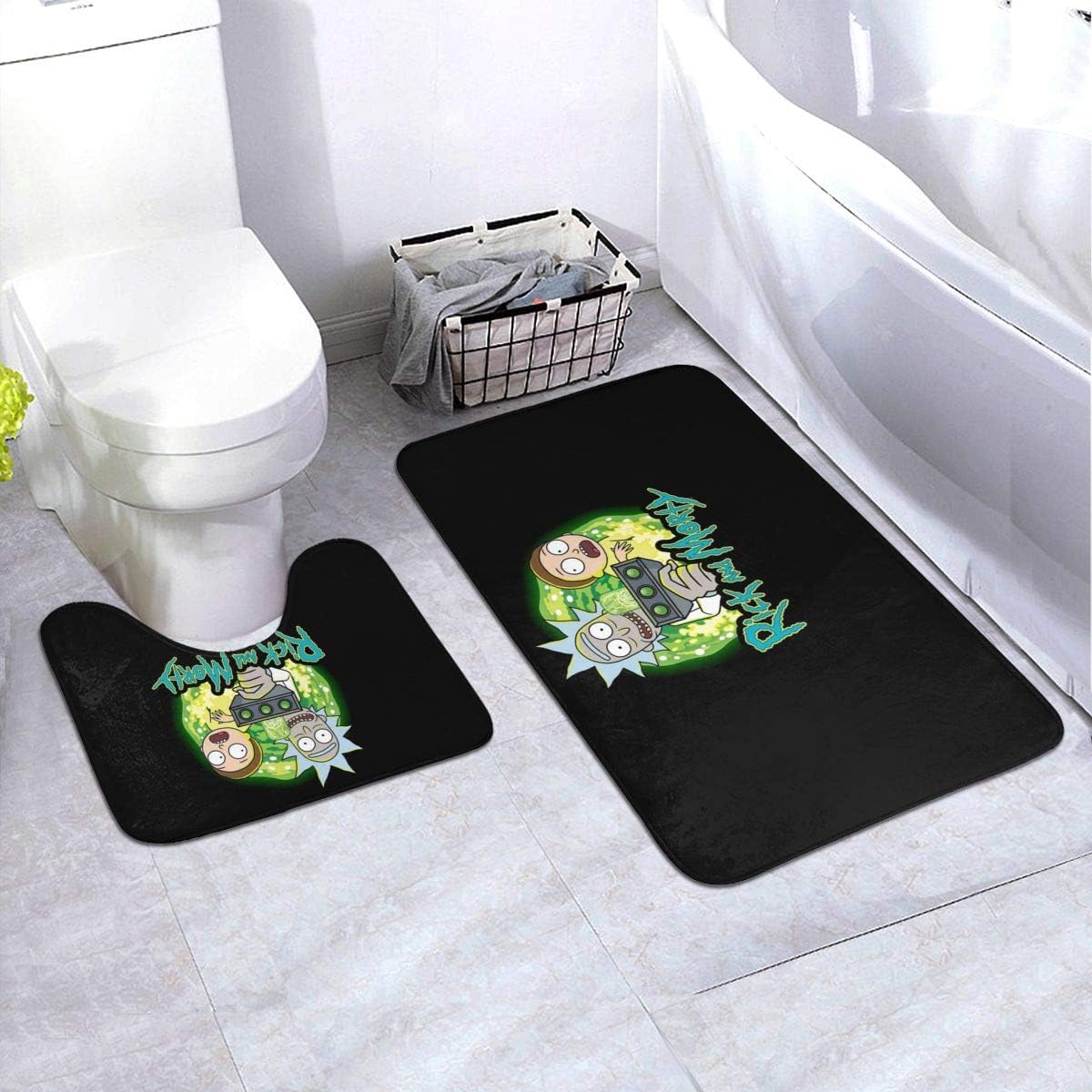 VV8VJBOY0D 2 Piece Non-Slip Bathroom Rug Set Rick Cool Mor-ty U-Shaped Contour+Bath Mat Toilet Bathroom Antiskid Pad 24" 35.4"