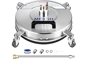 MEKOH 15" Pressure Washer Surface Cleaner 4500PSI, 4 Wheels Stainless Steel Power Washer Attachment for Driveway Sidewalk Patio Concrete, 1/4'' Quick-Connect, 1 Extension Wand & 2 Replacement Nozzles