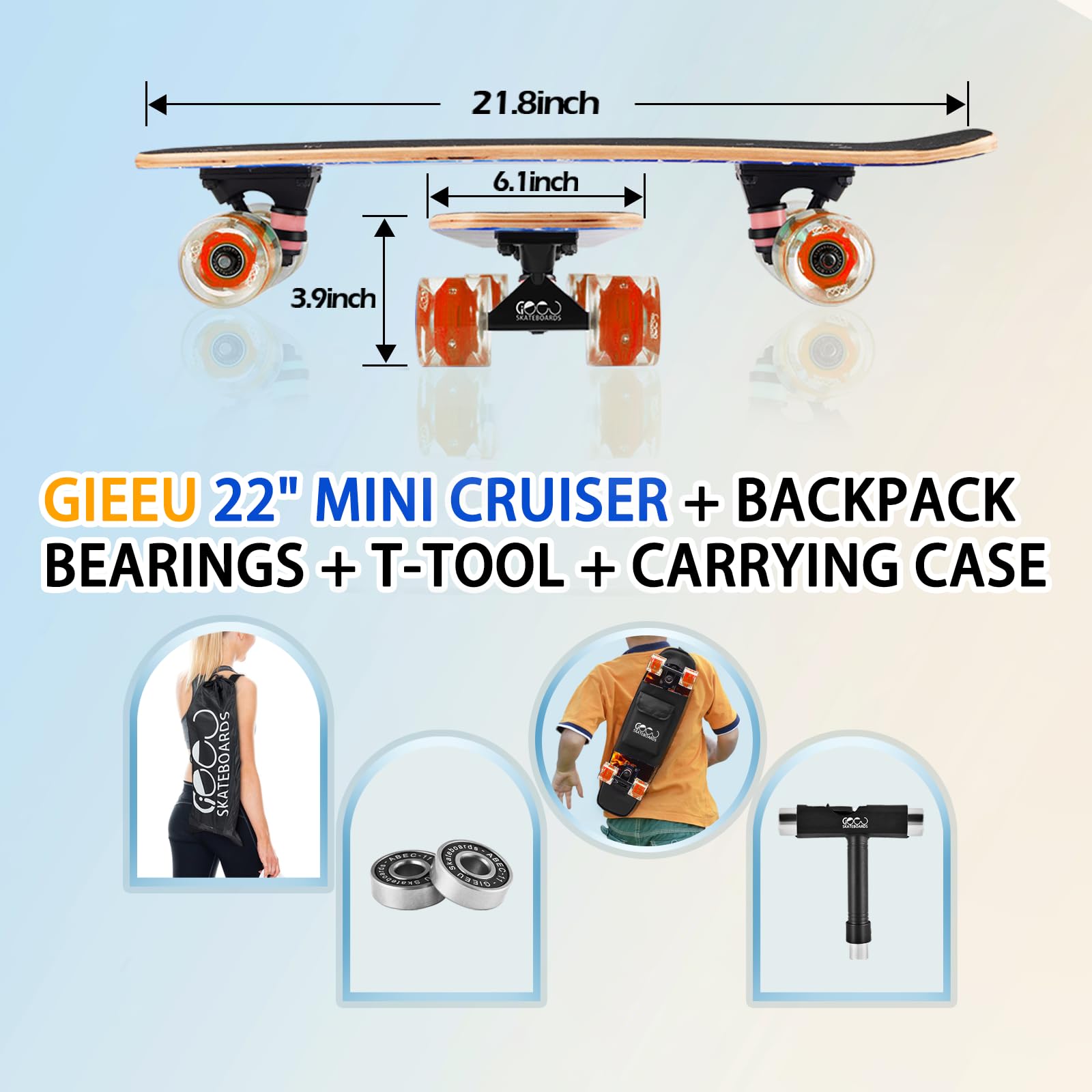 GIEEU Skateboards with Colorful Flashing Wheels for Beginners,Kids,Teens,Adults, Complete Standard Skate Boards 9 Layer Canadian Maple Deck Concave Skateboard