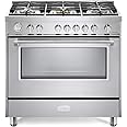 Verona Designer Series VDFSGG365SS 36 inch All Gas 5.0 Cu. Ft Range Oven Freestanding 5 Sealed Brass Burners Cooktop Turbo Convection Stainless Steel