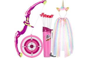VGOFUN Kids Bow and Arrow Set, LED Light Up Archery Toy Set with Princess Cape and Unicorn Headband, 10 Suction Cup Arrows, Bow and Arrow, Indoor and Outdoor Toys for Girls 3 4 5 6 7 8 Year Old