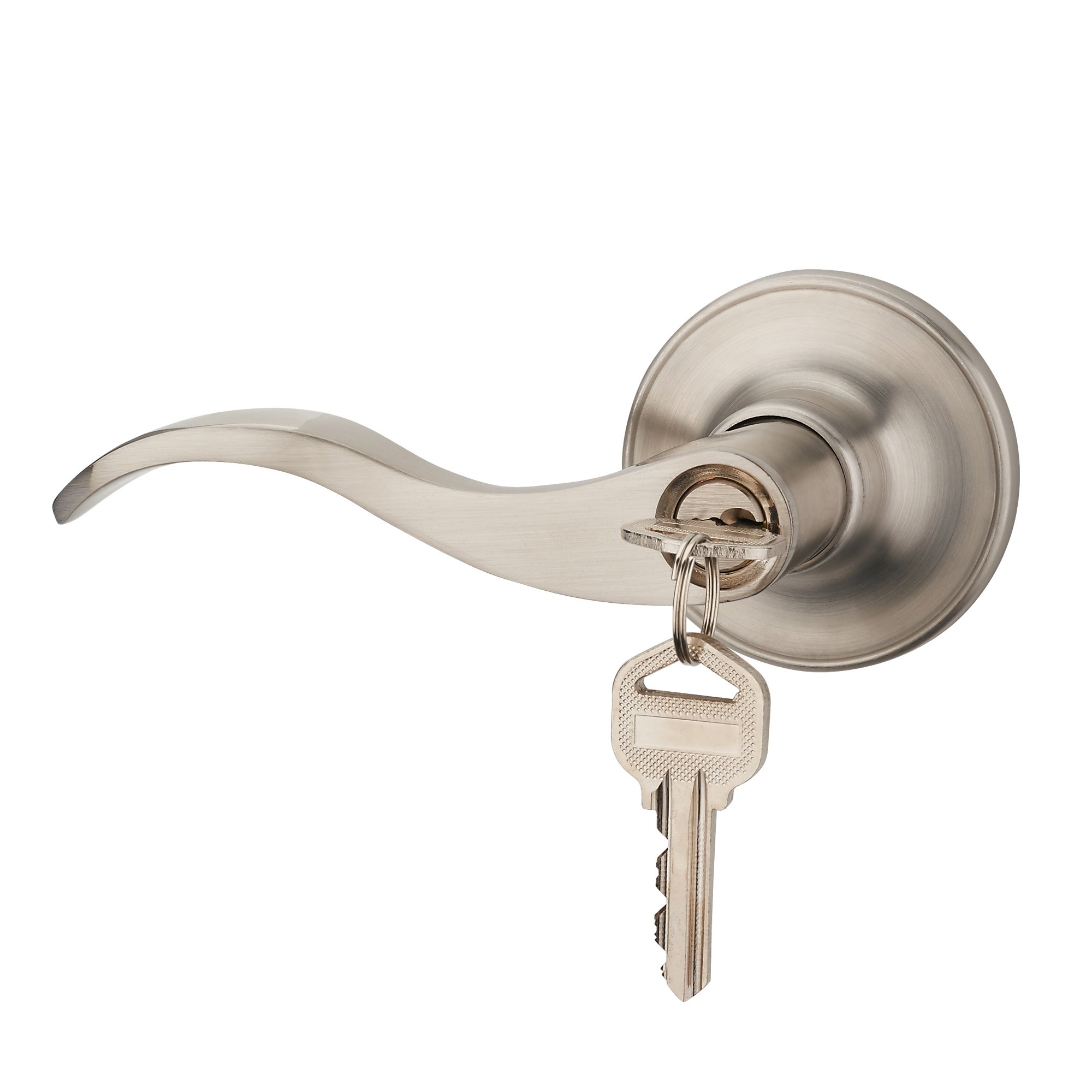 HAIFUAN Wave Style Lever Handle Entry Front Door Knob Leverset Lockset, Satin Nickel Finish(805-K-L)