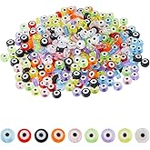 DICOSMETIC 360Pcs 9 Colors Evil Eye Beads 7x4mm Flat Round Acrylic Bead Small Turkish Beads Lucky Eye Bead for Bracelet Necklace Jewelry Making, Hole: 1.2mm