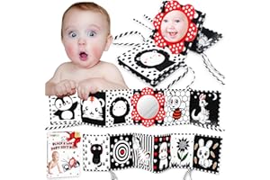 FUNNYB&G Black and White Baby Toys - High Contrast Baby Sensory Book 0-3 Months for Newborns Brain Development Tummy Time Mirror Toys Infant Montessori Learning Toys for Babies 0-6-12 Month