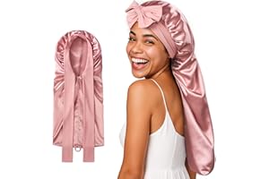 Umisleep 22 Momme Mulberry Silk Bonnet for Sleeping Women, Untangled Hair Care Bonnet, Extra Long for Curls & Braids - Lays Flat for Styling, Double Layer Hair Wrap with Soft Adjustable Tie, Pink
