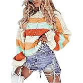 SweatyRocks Women's Striped Color Block Sweater Chunky Knit Oversized Crewneck Long Sleeve Fall Winter Pullover Sweaters