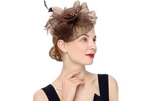 UMTURMOK Women's Tea Party Fascinators Mesh Flower-Shaped Pearl Feather Veil Kentucky Derby Fascinator Hats with Headband and Clip