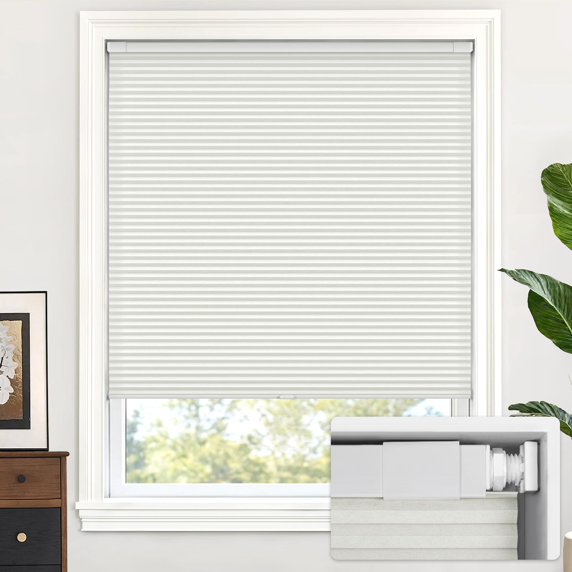 LazBlinds Cordless Cellular Shades, No Tools No Drill Light Filtering Honeycomb Shades Pleated Blinds for Windows, 26'' W x 48'' H, Light Grey Image
