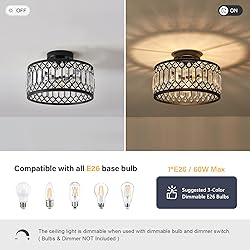 Pevfah Crystal Black Ceiling Light, Modern Semi