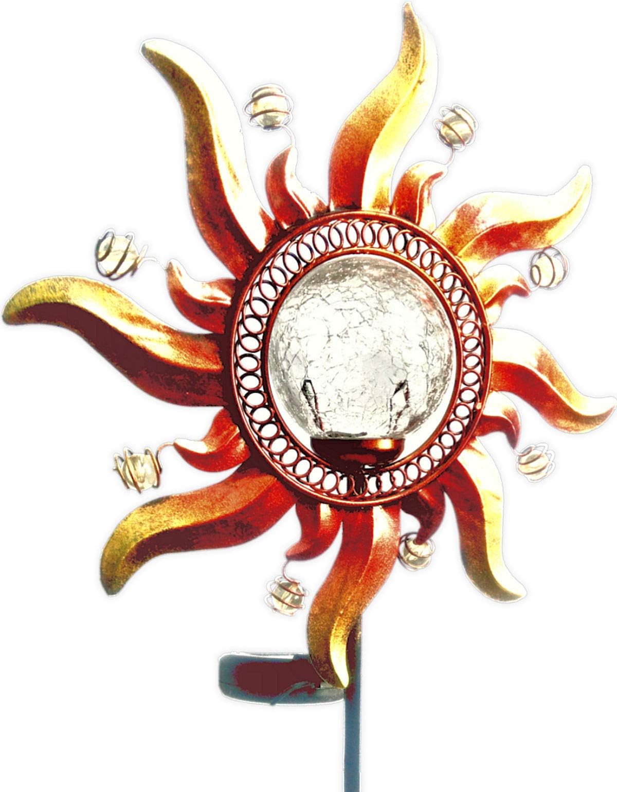 BRILLIANT AND MO 2017 New Gorgeous Copper Metal Art Color Changing Solar Sun Lights Crackle Glass Ball Light Garden Stake