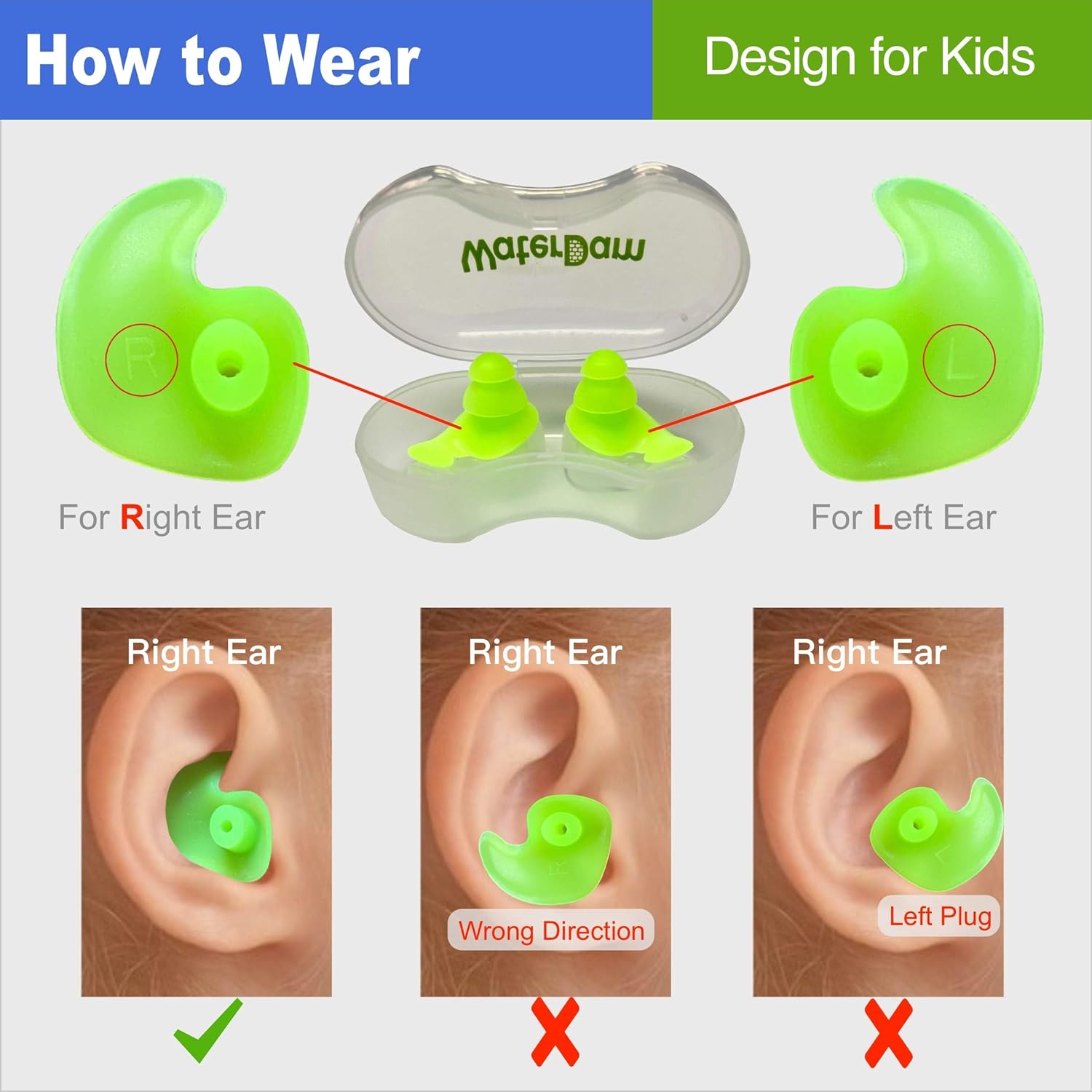 WaterDam Ear Plugs for Swimming Kids – 3 Pairs Soft Silicon Earplugs Reusable, Great Waterproof !!! Prevent Swimmer’s Ear (Green, Orange, Pink): Health & Personal Care