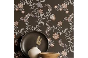 S4Sassy Peel & Stick Vinyl Wallpaper, Rustic Floral Vine Print Wallpaper Contact Paper Waterproof- Gray 25"x120",Removable Wa