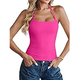 Women's Halter Tank Tops Double Lined Backless Sexy Going Out Y2K Slim Fit Camisole Top