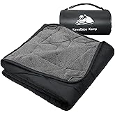 KawaGebo Kamp Large Outdoor Waterproof Blanket Extra Thick Fleece Stadium Blanket for Camping, Car, Pet, Picnics - Windproof, Wearable, Machine Washable 80" x 58" (Black Gray)