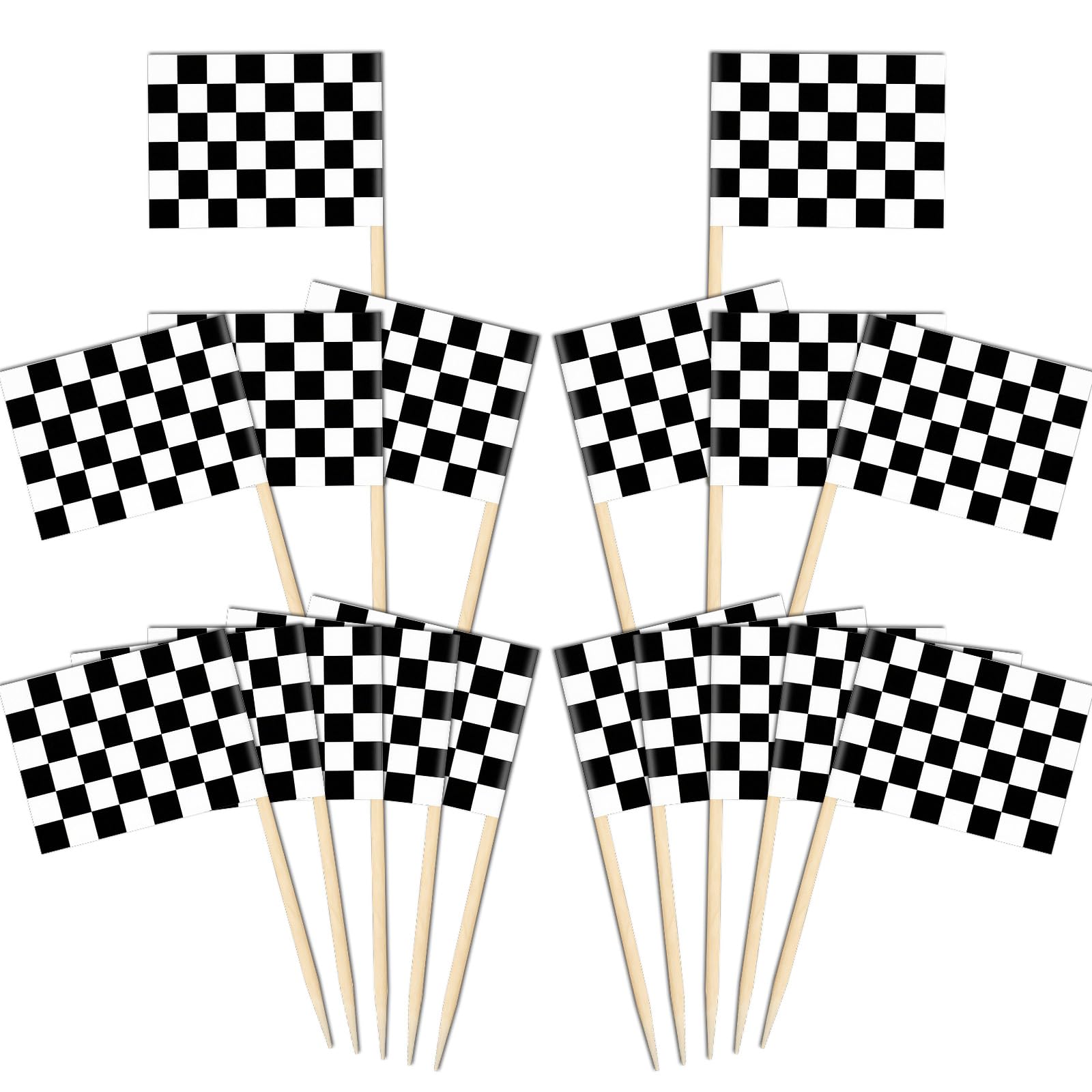 Photo 1 of 100 Pcs Checkered Flag Toothpicks Black and White Checkered Flags Race Car Cupcake Toppers Flag Small Checkered Flags for Racing Party Cake Decorations Monster Truck Party Cocktail Parties