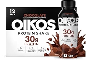 Oikos Protein Shake, Chocolate, 30g High Protein Drinks, Shelf Stable, Ready to Drink, 5g Prebiotic Fiber, 12 fl oz Bottle, 12 Count​