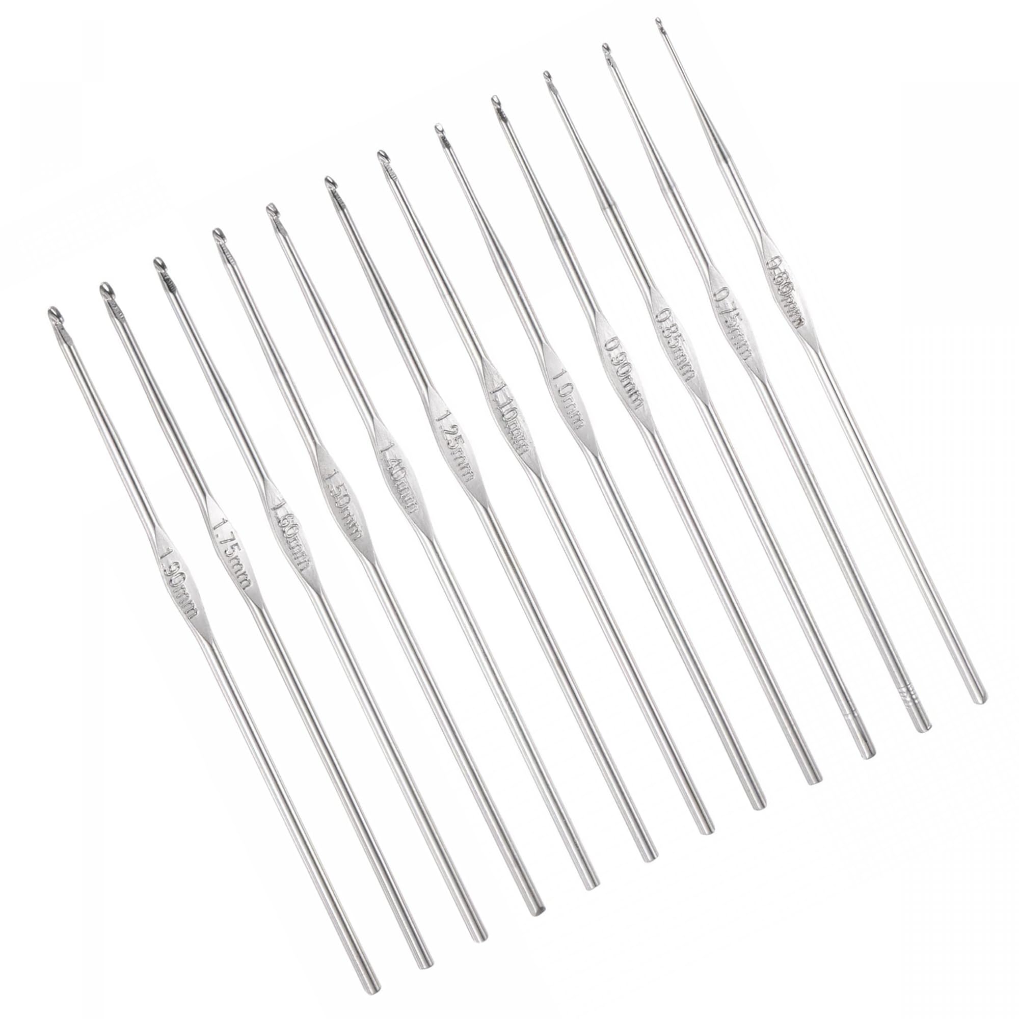 MACHSWON Stainless Steel Crochet Hook Set 0.6mm-1.9mm Knitting Needles for DIY Craft Yarn 12Pcs