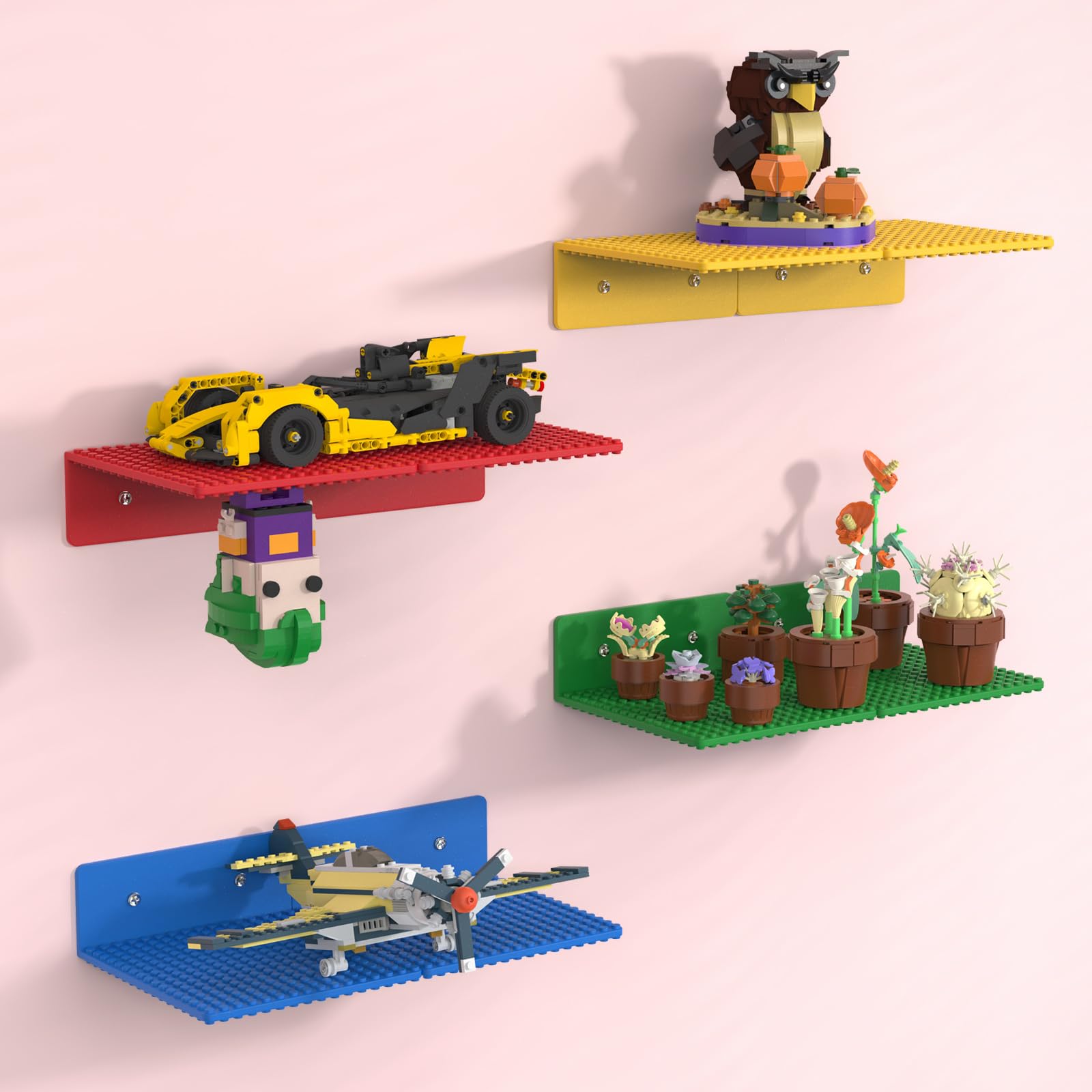 Photo 1 of 8-Pack Small Floating Shelves for Wall Compatible with Lego Building Bricks, 5x5.5inch Dual?Sided 16x17 Studs for Toy Brick Storage and Display, ABS Display Shelves for Room Decor, Multicolor