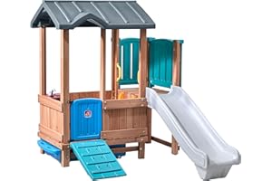 Step2 Woodland Adventure Playhouse & Slide, Kids Outdoor Playset, Backyard Playground Set, Swings, Storage Drawer, Made of Wo