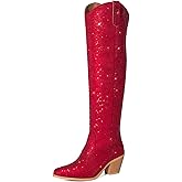 Rollda Rhinestone Cowboy Boots, Sparkly Over the Knee Cowgirl Boots, Pointed Toe Knee High Boots with Chunky Heel Thigh High Boots
