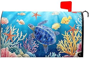 Evlaschin Sea Turtle Mailbox Cover Magnetic 21x18 Inch- Summer Ocean Blue Tortoise Starfish Coral Mailbox Wrap Post Cover Standard Size for Garden Yard Outdoor Outside Seasonal Decor