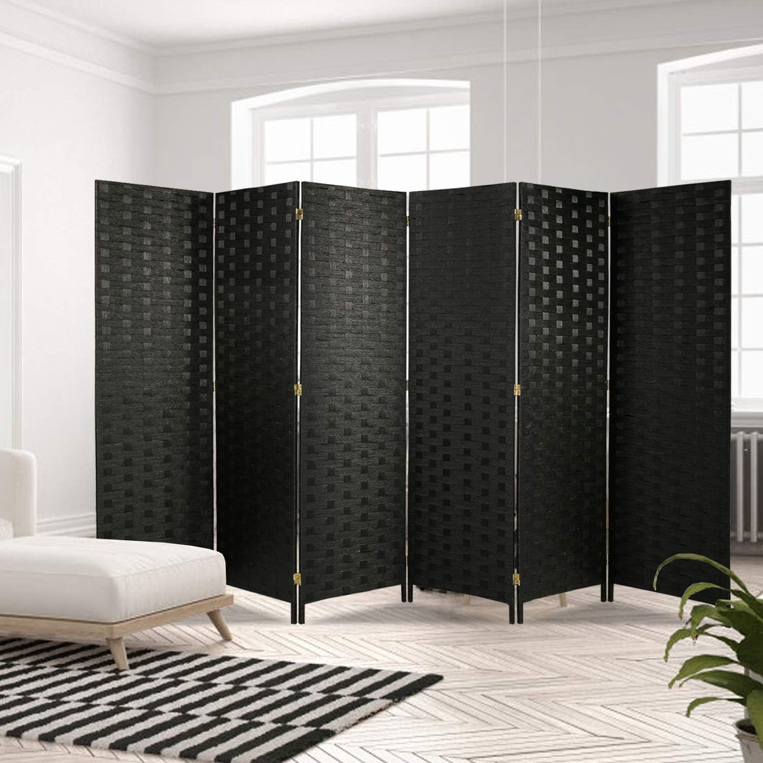 Aclumsy Room Divider 6ft Tall Paper Vine Square Room Divider .Double Hinged.Folding Privacy Screens with 6-Panel ，Black: Furniture & Decor