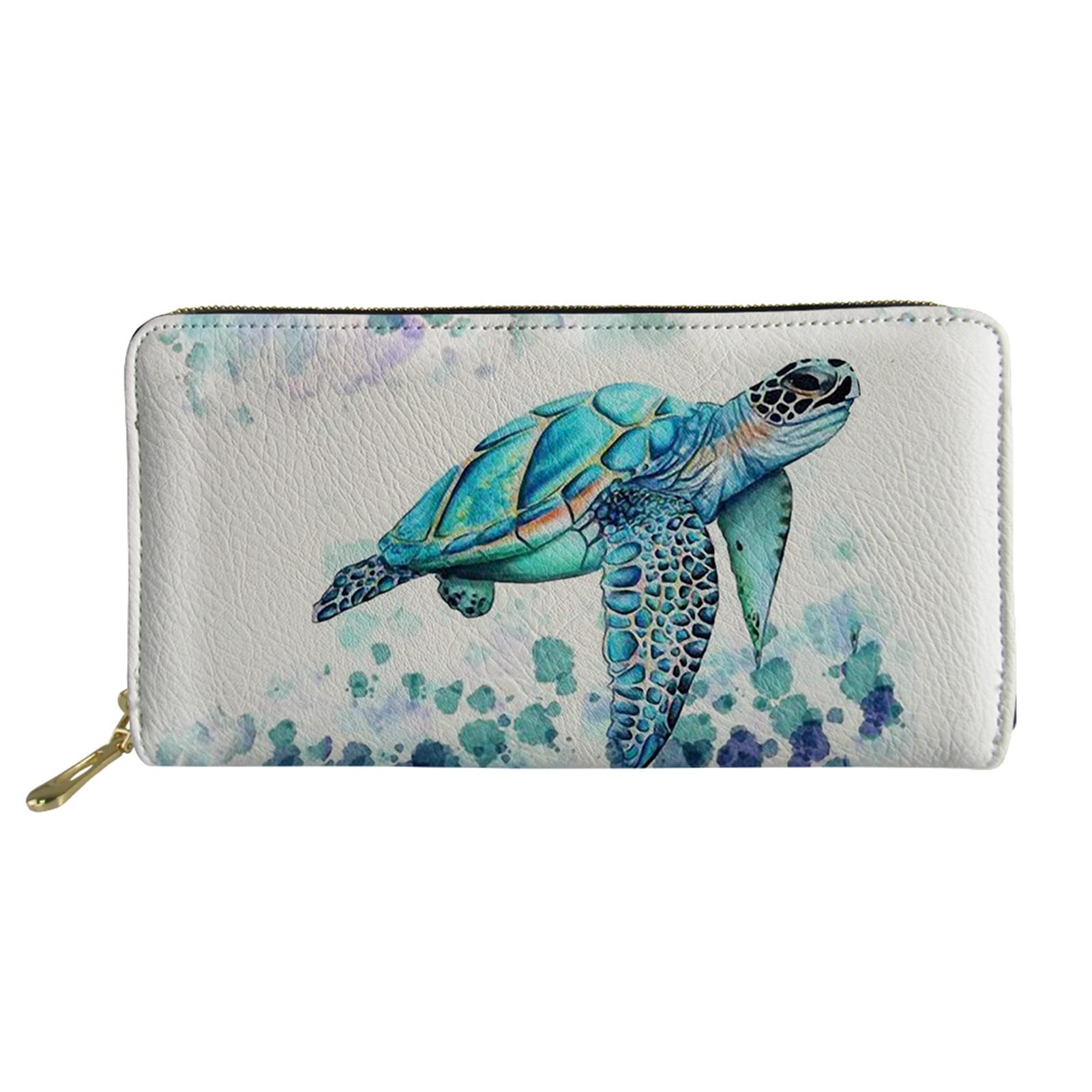 Showudesigns Aqua Sea Turtle Purse for Girls Women Wallet Credit Card Holder Coin Pocket Case Organizer Clutch Hippie Tie Dye Blue