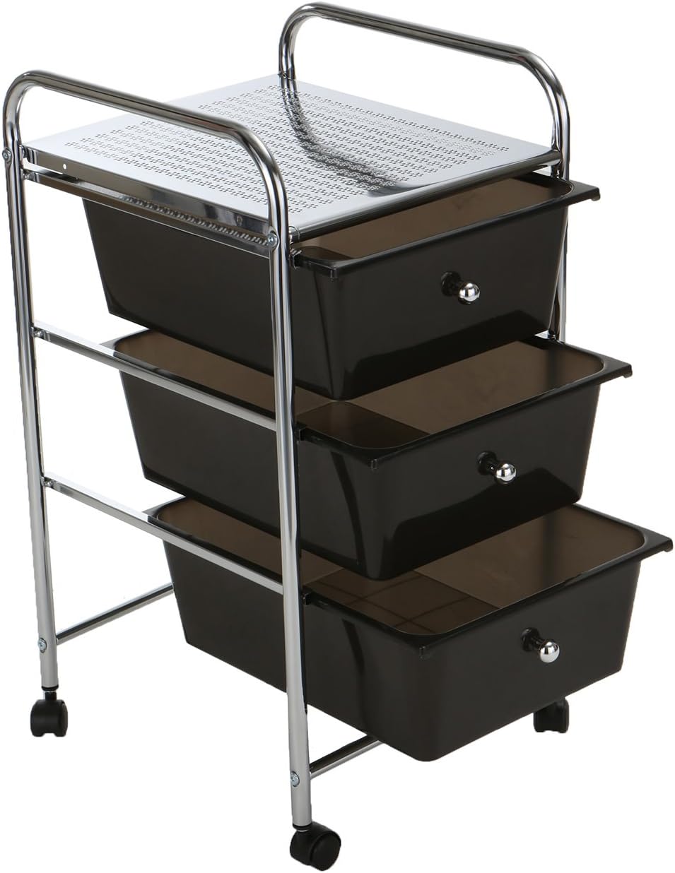 Mind Reader 3 Drawer Rolling Storage Cart and Organizer, Silver with Black Drawers: Kitchen & Dining