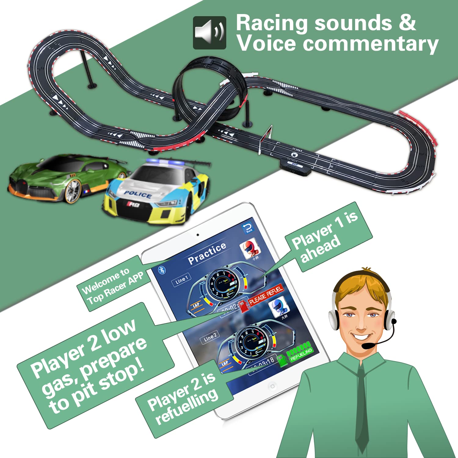 AGM MASTECH Slot car Set with Racing Assistant APP No.ASR-02 1:43 Scale