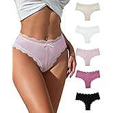 Nolrahiur Sexy Panties for Women Soft Underwear Breathable Thongs Cheeky Briefs Lace Trim 5 Pack S-XL