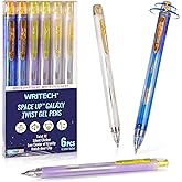 WRITECH Twist Gel Ink Pens: Fine Point 0.5mm Black ink 6ct Low Center of Gravity Rotatable Pen No Smear Silent Click Space Up Gel Galaxy