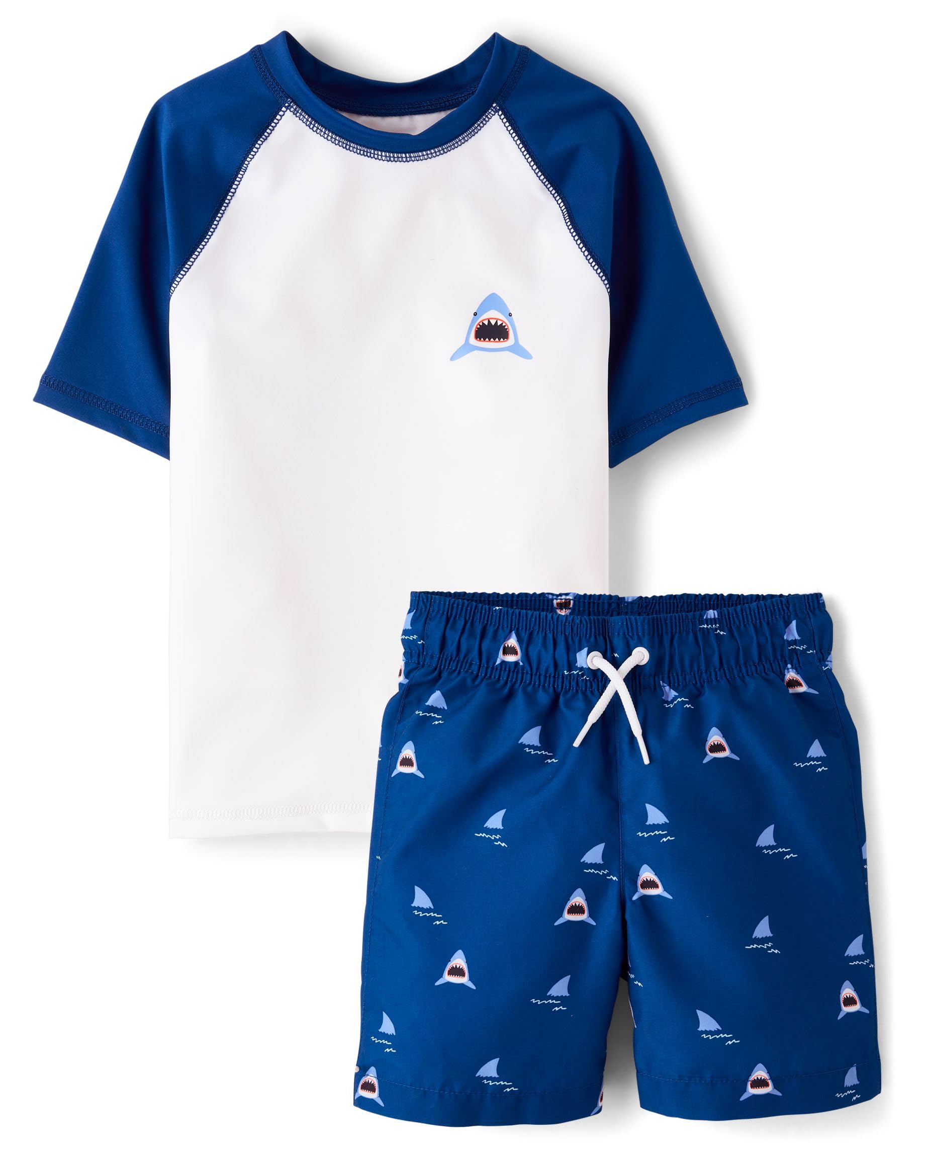 The Children's Place,Boys,Short Sleeve Rashguard and Swim Trunk, 2-Piece Set,Tidal Sharks,X-Large Image