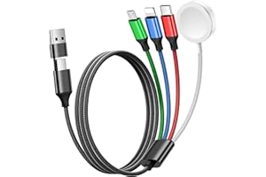 Renmou for Apple Watch Charger,4 in 2 Multi Charging Cable,Type C/Lightning/Micro USB Nylon Braided Travel Vacation Essentials Compatible with iWatch Ultra/SE/10-1,for iPhone 16-11,Galaxy Phones(5FT)