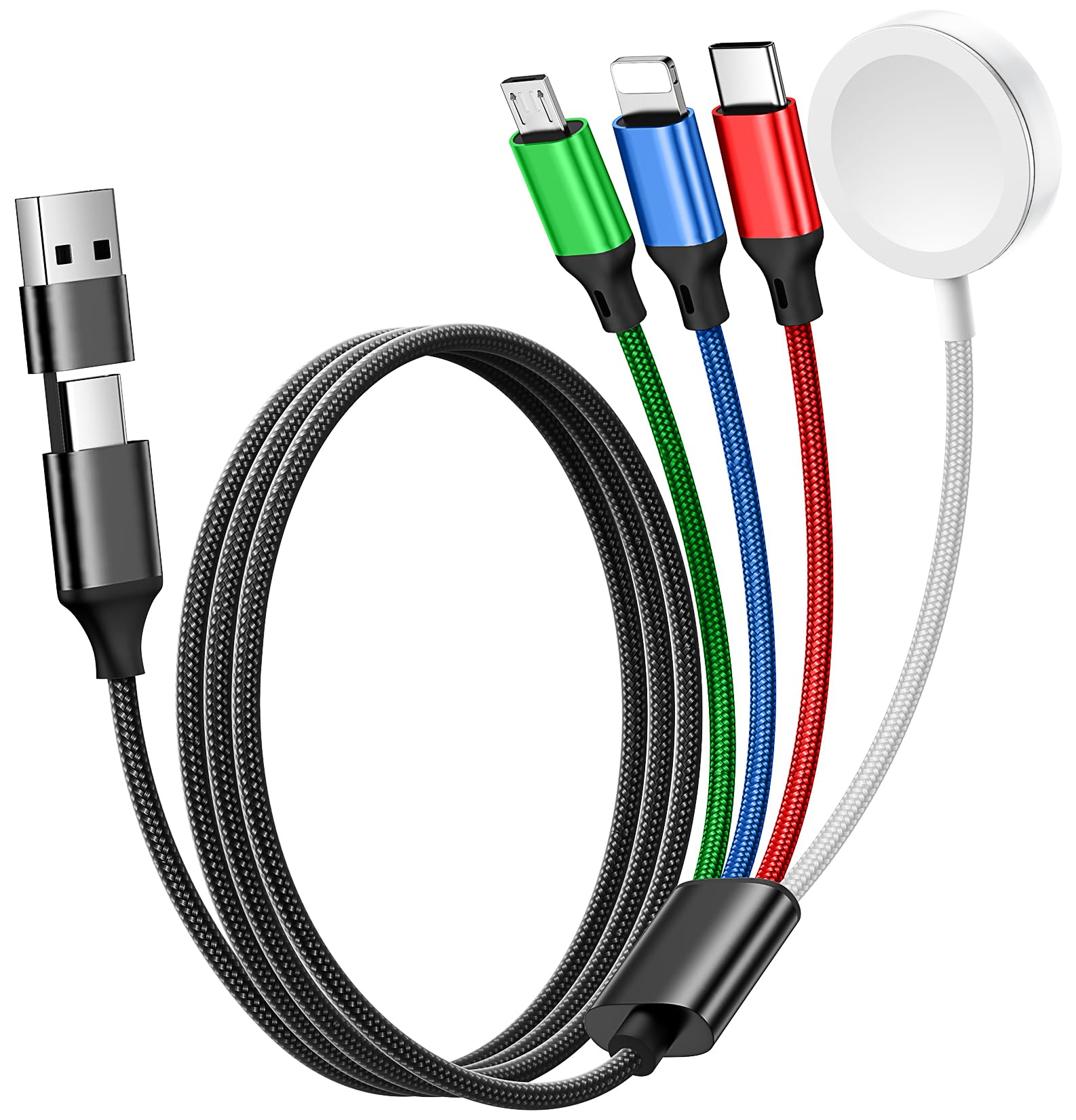 Photo 1 of Renmou for Apple Watch Charger,4 in 2 Multi Charging Cable,Type C/Lightning/Micro USB Nylon Braided Travel Vacation Essentials Compatible with iWatch Ultra/SE/10-1,for iPhone 17-11,Multicolor(5FT)