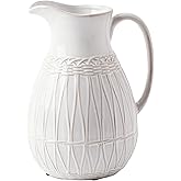 VICTOR & TERESA Small White Ceramic Pitcher Vase for Home Decor, 8'' Decorative Jug Vases Gift for Her, Farmhouse Distressed Vases for Flowers, Pampas Grass, Table Centerpieces, Kitchen, Mantel