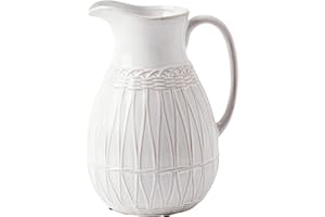 VICTOR & TERESA White Ceramic Pitcher Vase for Home Decor, 9.3'' Decorative Jug Vases Gift for Mom, Farmhouse Distressed Vases for Flowers, Pampas Grass, Table Centerpieces, Kitchen, Mantel