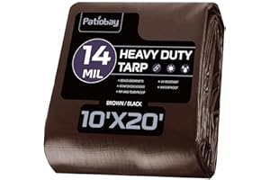 Patiobay Tarp 10x20FT, 14 Mil Large Tarp, Tarps Heavy Duty Waterproof with Grommets Every 23.6", 420D Thick Plastic Tarp, UV Resistant Tear&Fade Resistant, Reinforced Edges for Outdoor Pool Camp Tent