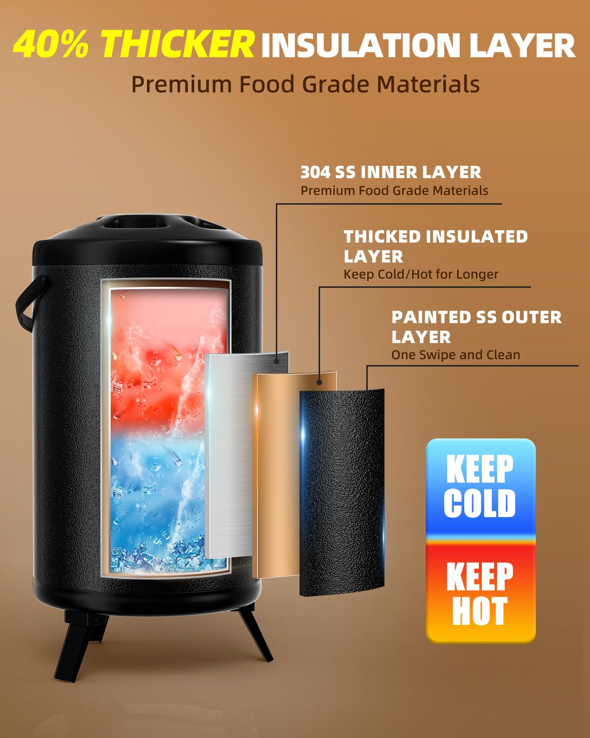 Photo 1 of 2PCS Insulated Beverage Dispenser 2.2 Gallon - 304 Stainless Steel Thermal Hot Beverage Dispenser 8 L, Hot and Cold Drink Dispenser with Spigot for Hot Water Coffee Chocolate Tea Cold Milk Cocoa