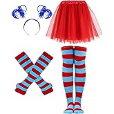 QLINLEAF Red Tutu Skirt Women Costume Accessories Set With Pom Pom Headband Tulle Tutu Skirt Striped Socks Gloves Halloween 80s Cosplay Birthday Party