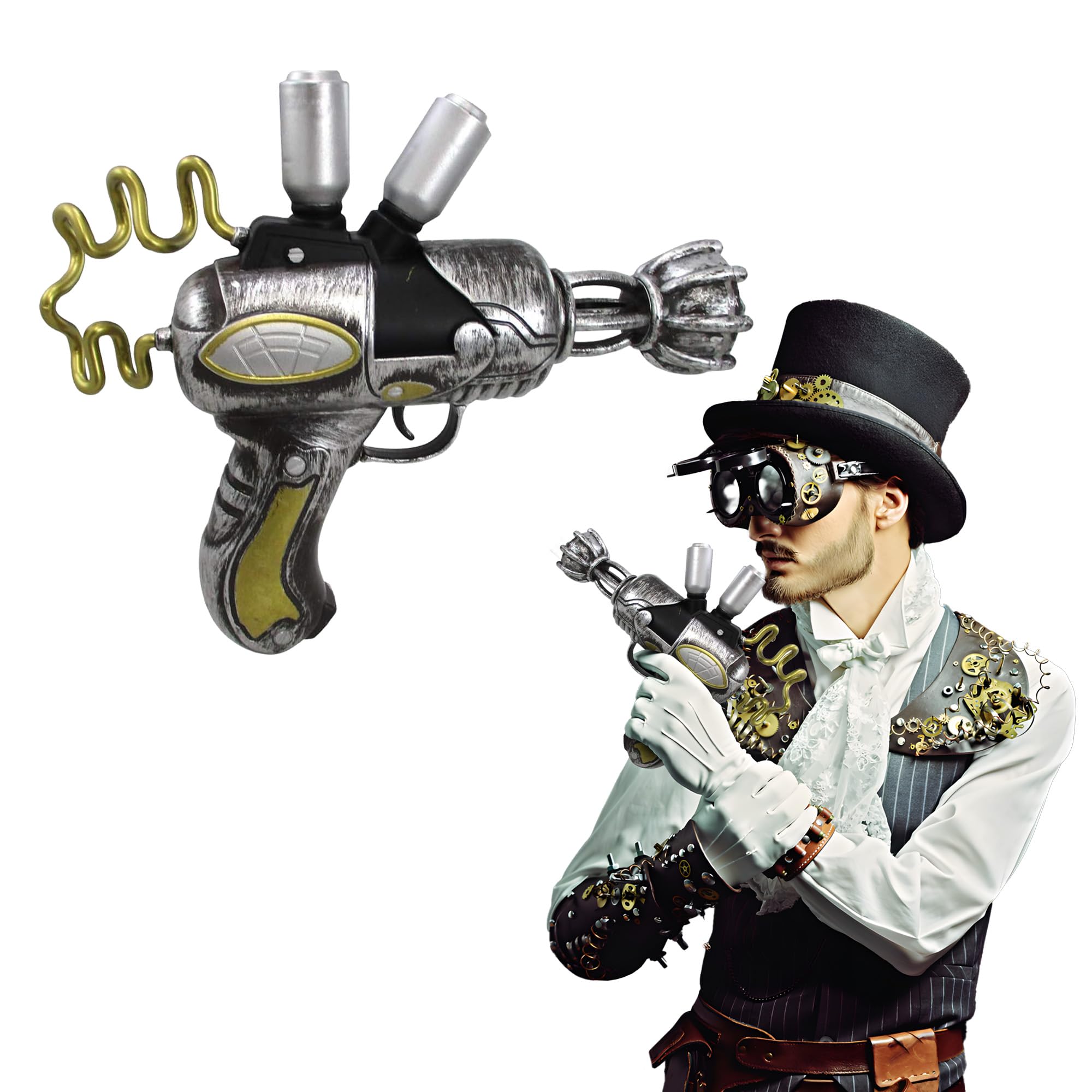Photo 1 of Nicky Bigs Novelties Cosplay Steampunk Ray Gun - Small Fake Space Pirate Gun Sci-Fi Blaster Prop - Steam Punk Plastic Weapons - Vintage Space Alien Halloween Costume Accessory